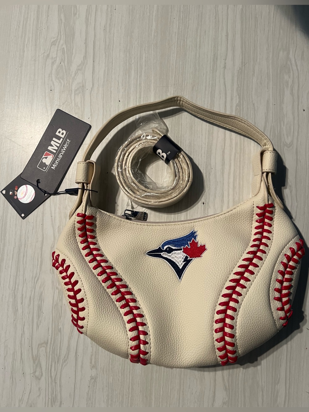 MLB Cream Exterior with Red Interior Shoulder Bag